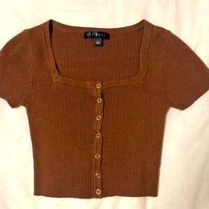 Say What? Brown Ribbed Button-Down Shirt Large